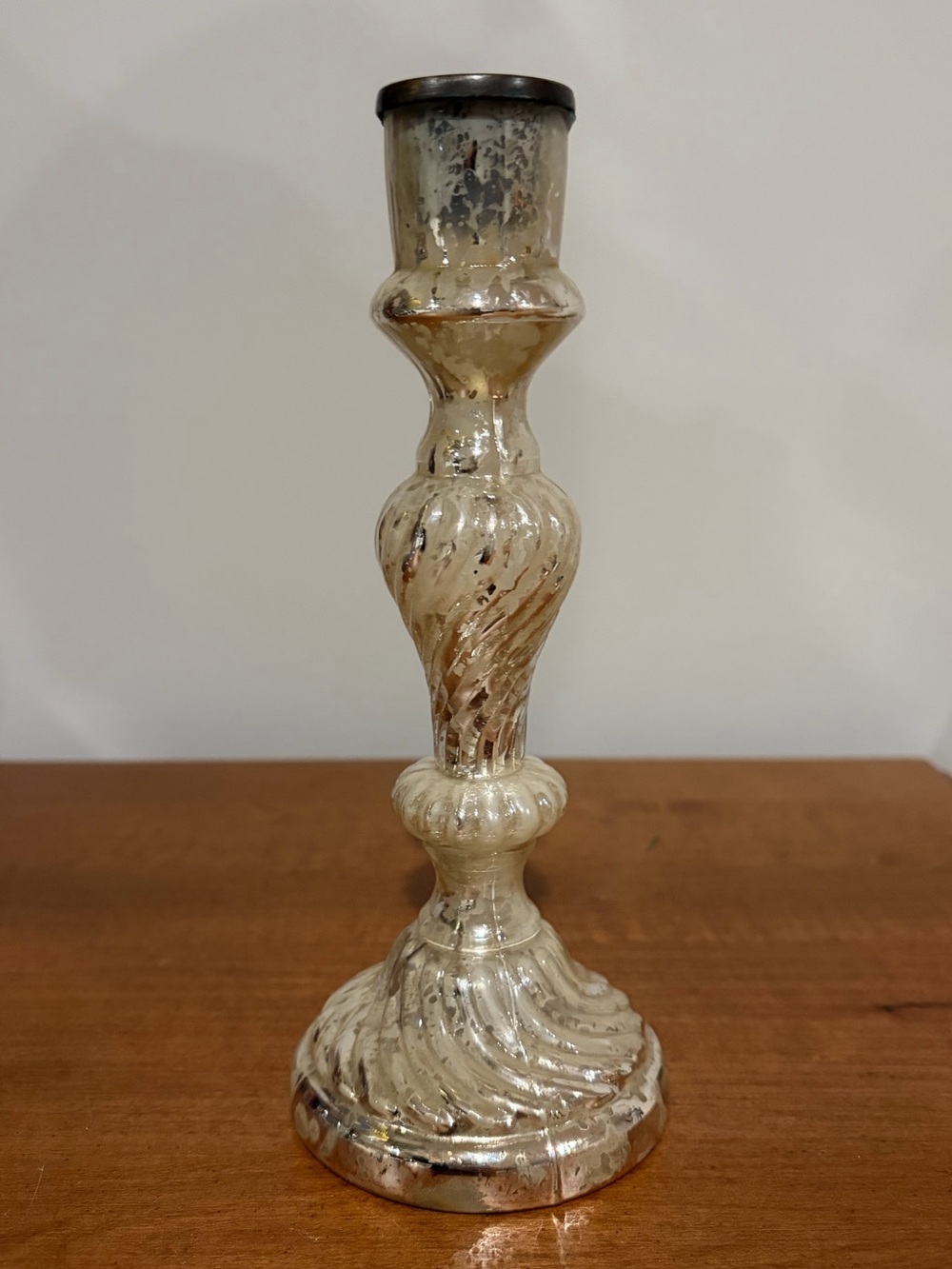 Pottery Barn Antique Silver Mercury Glass 8 inch Taper Candle Holder  Holiday Sm